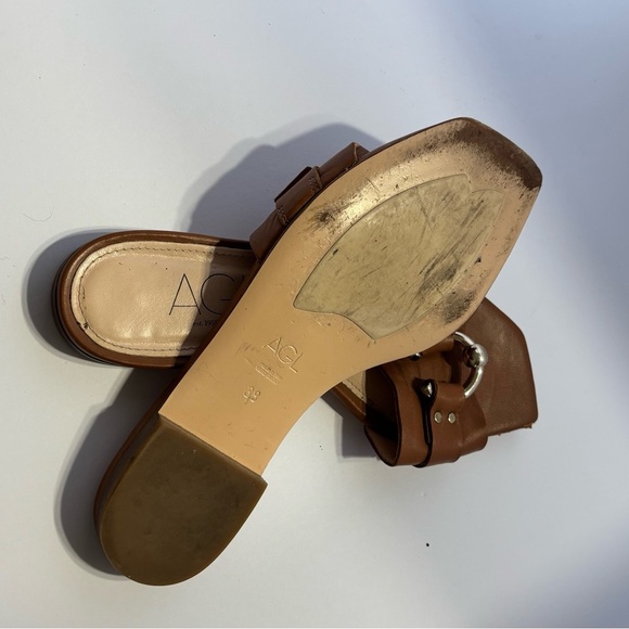 AGL Tan Leather Sandal with Gold Accents - Picture 4 of 5